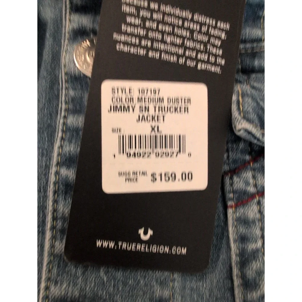 True Religion Jimmy SN Trucker Jacket Blue Denim Stretch  TR Logo Sz XL NWT $159
